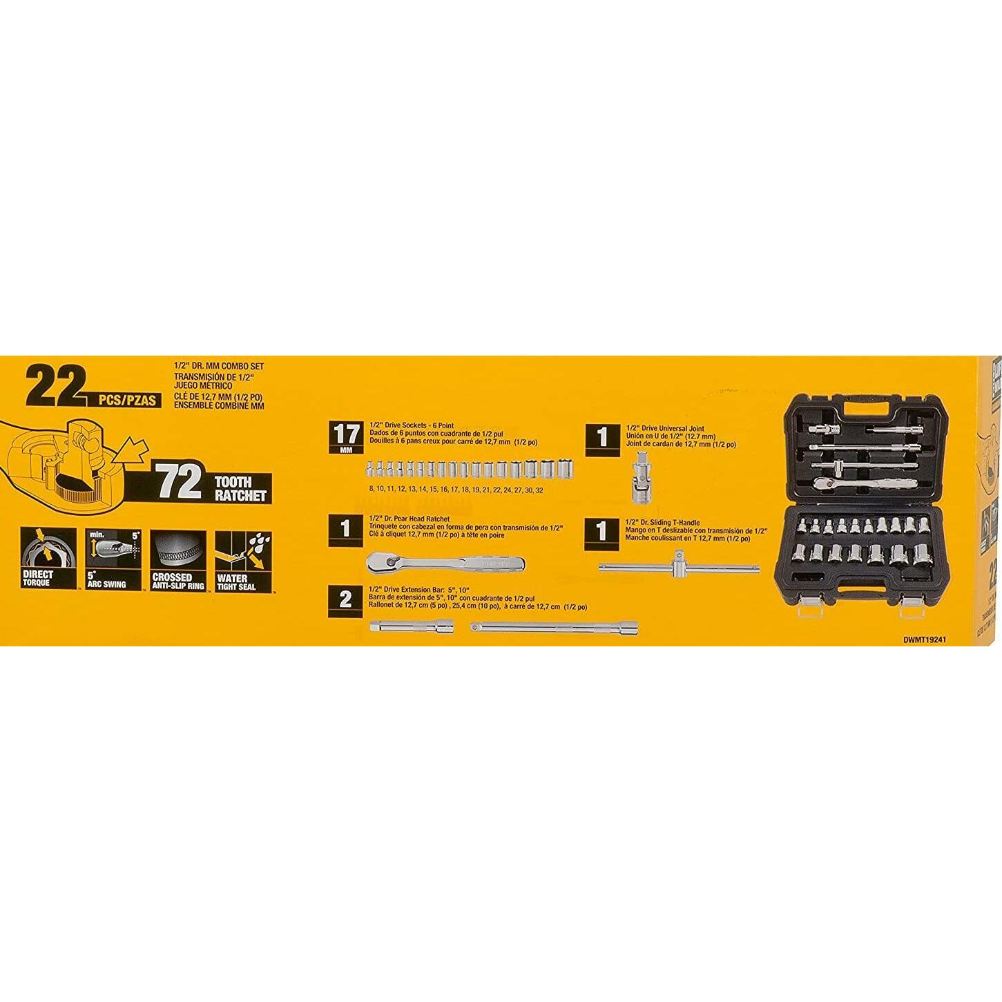 Dewalt 22 el. zestaw nasadek 1/2"