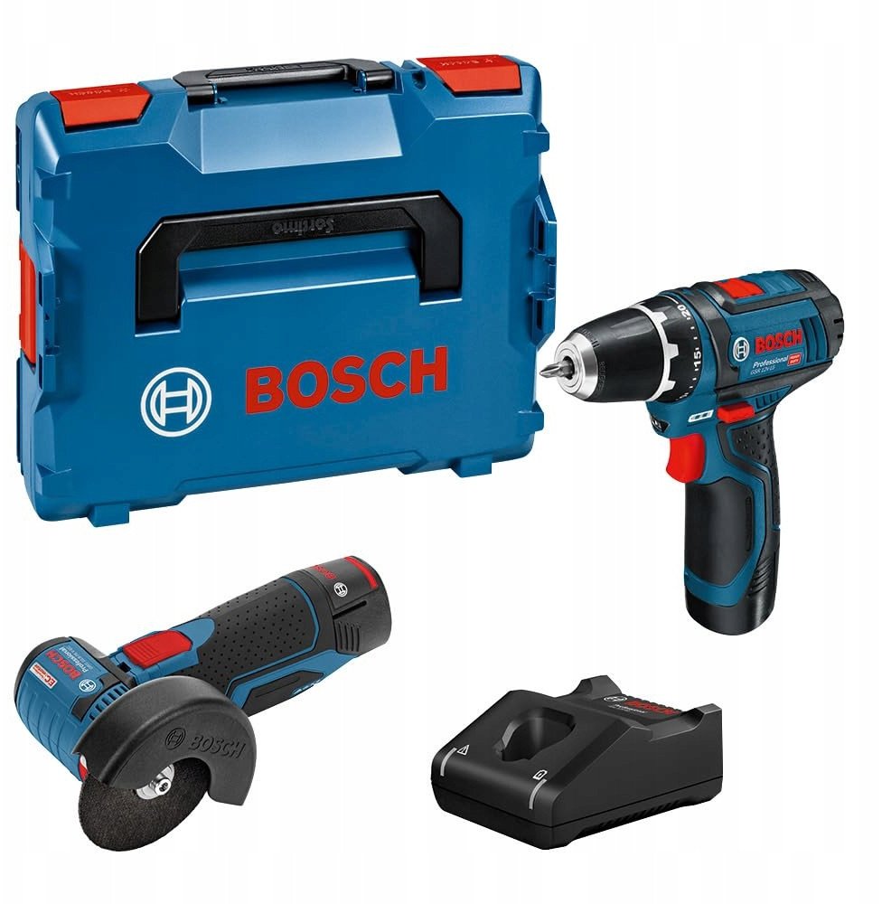 Zestaw elektronarzędzi Bosch GSR12V-15+GWS 12V-76 +2x2Ah+GAL12V-40