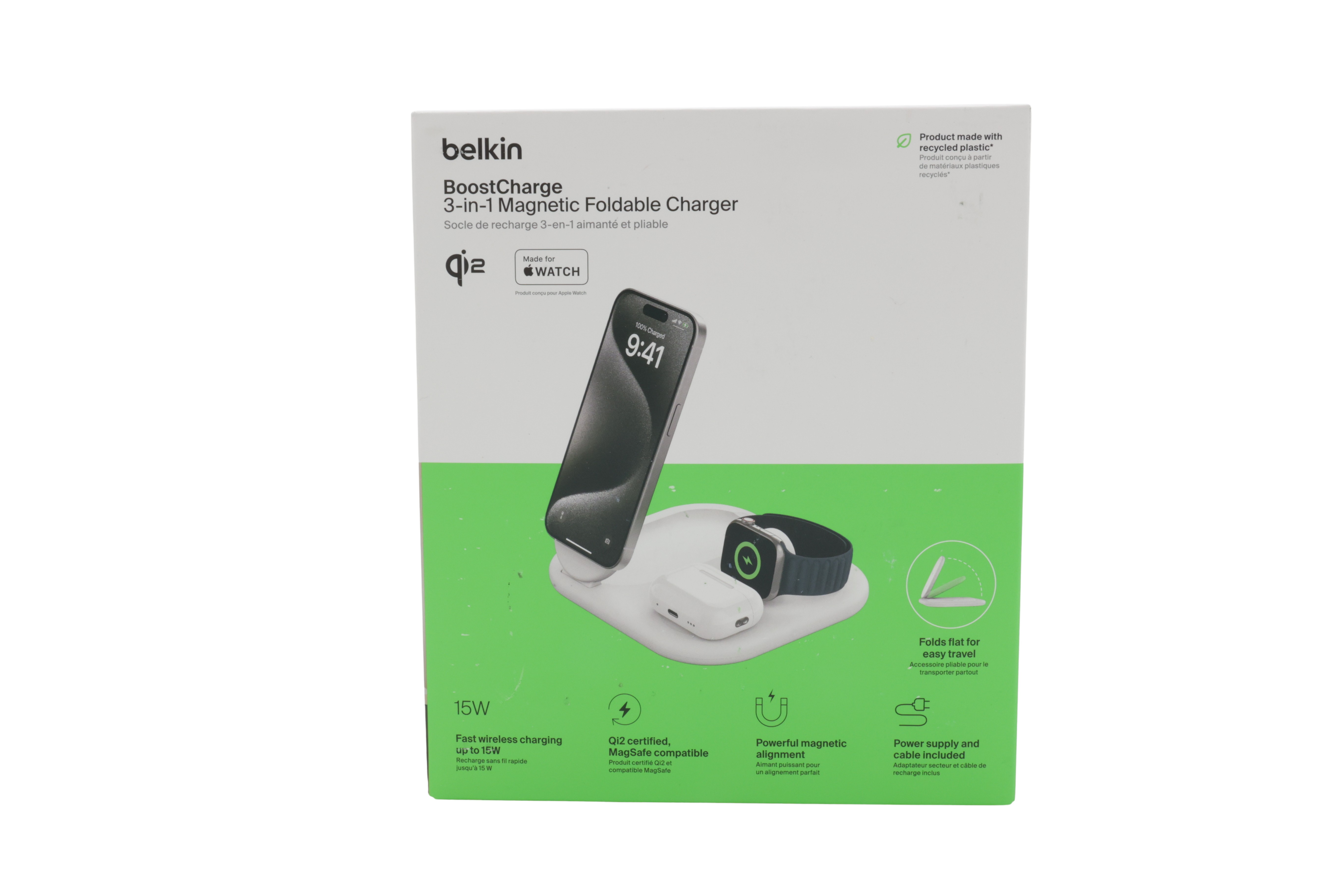 Belkin BoostCharge 3-in-1 Qi2 Ladestation, white