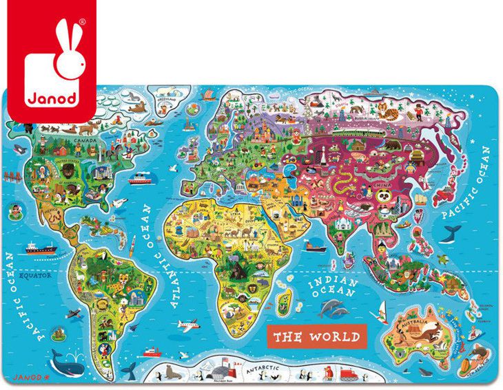 Janod Puzzle magnetyczne Mapa świata |