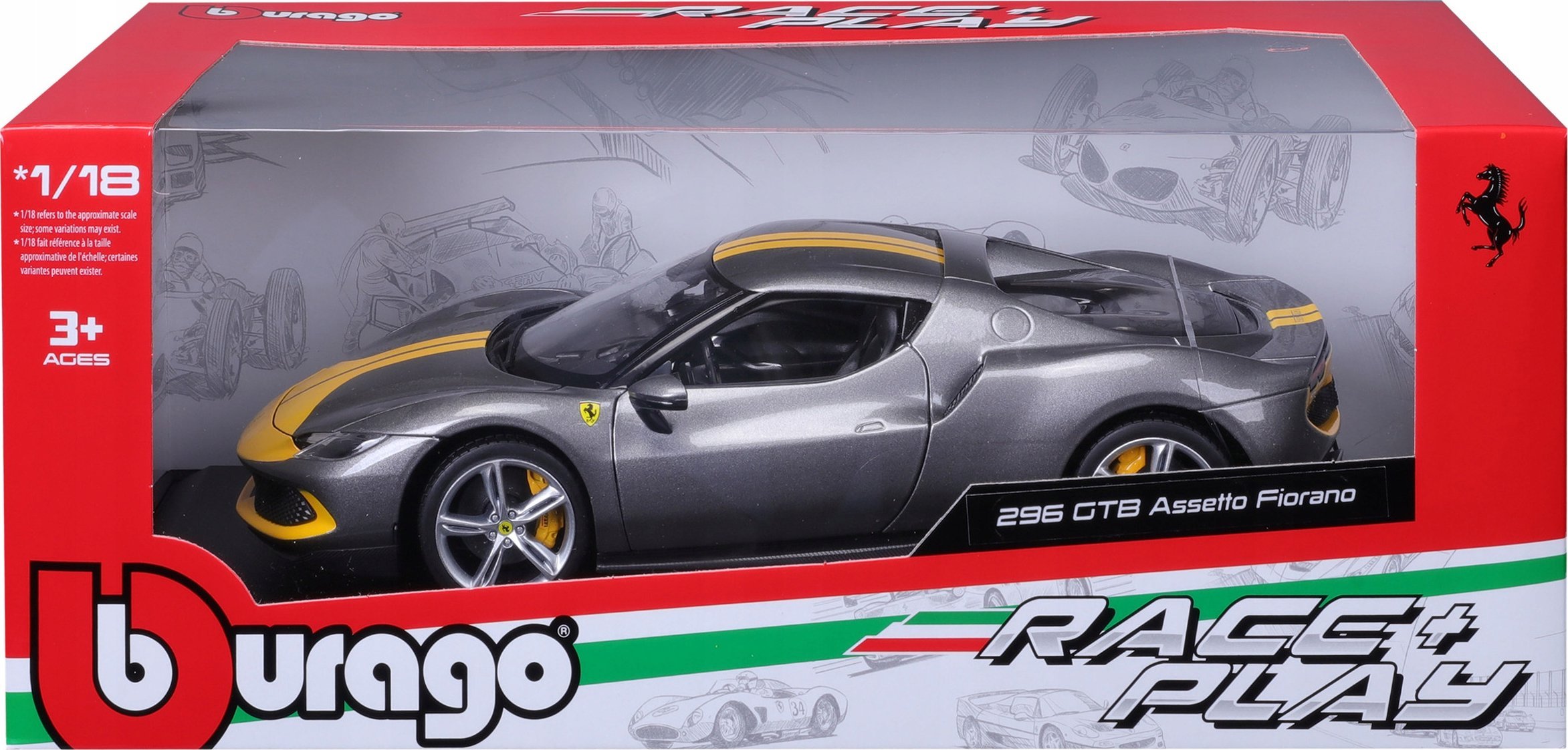 Bburago Ferrari 296 GTB Assetto Grey/Yellow