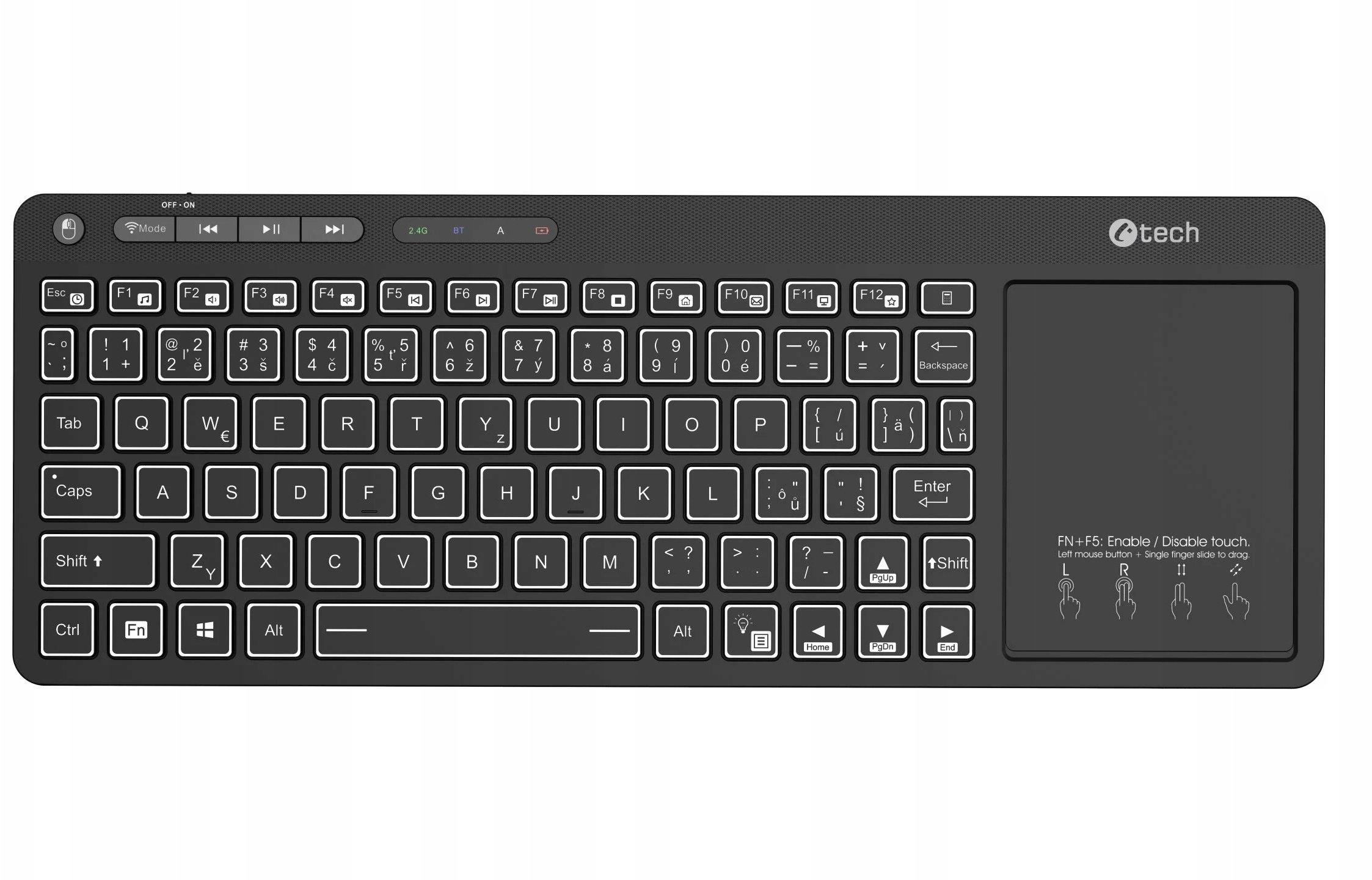 Klávesnica C-TECH WLTK-03, Dual, Touchpad |