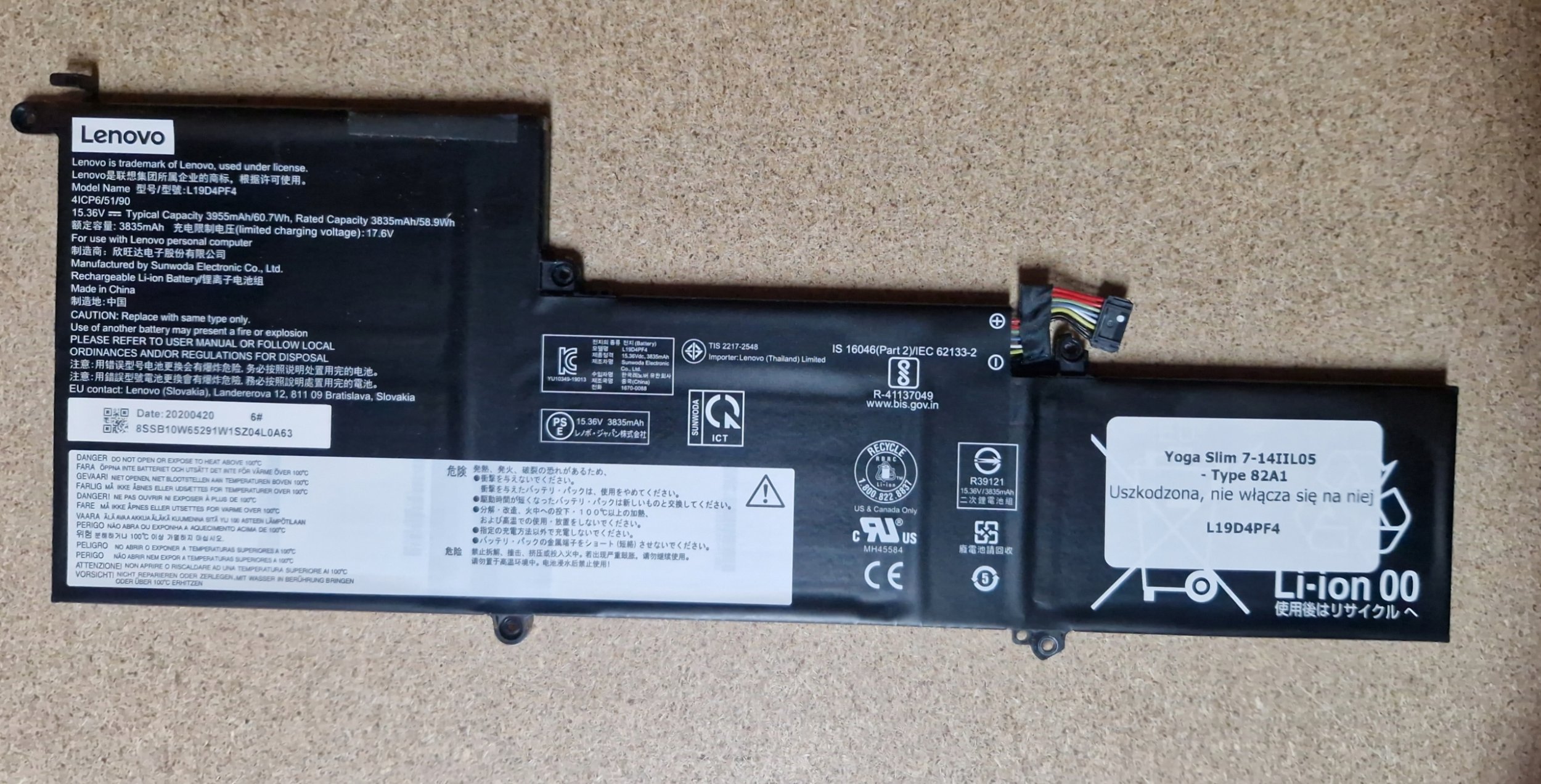 Bateria Lenovo SD/C L19D4PF4 15.36V60
