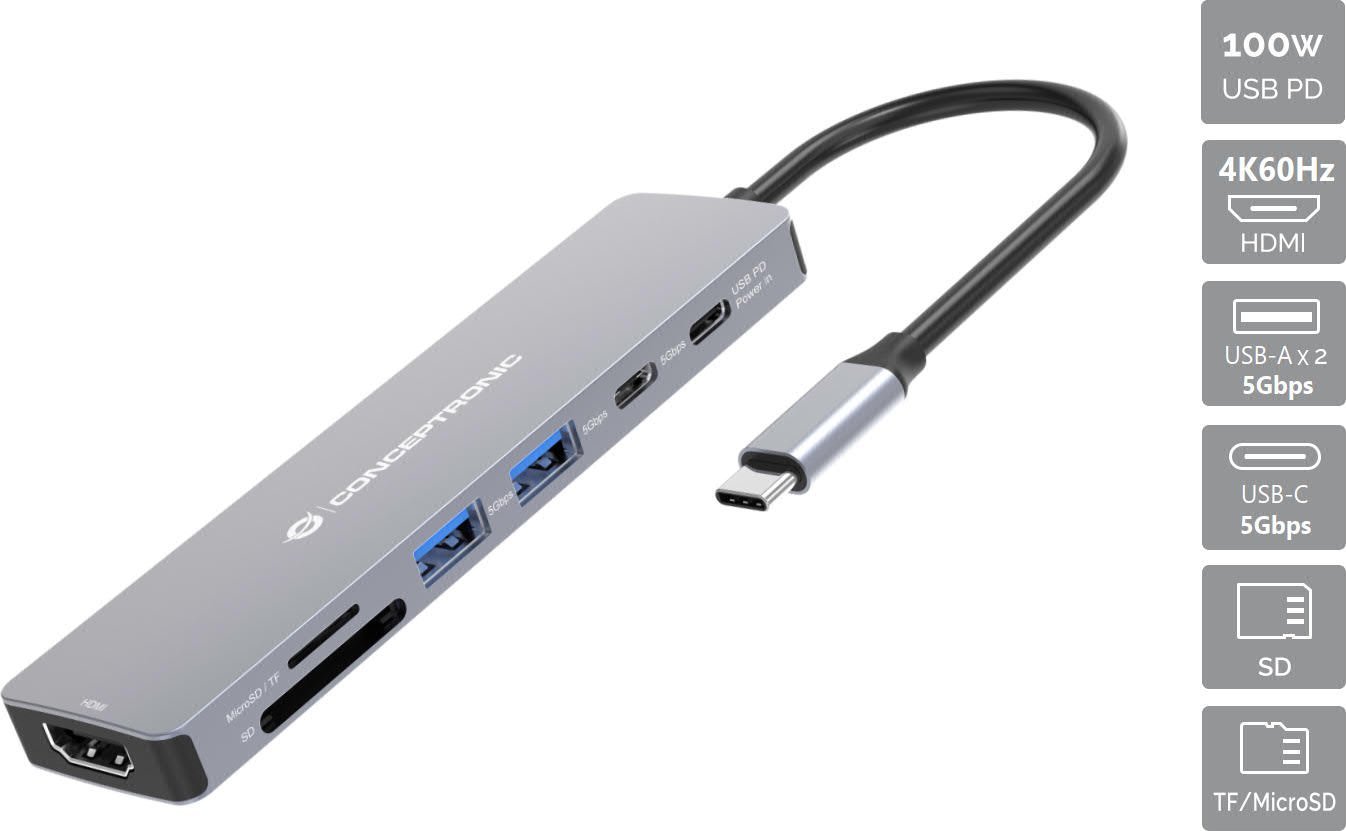 Stacja/replikator Conceptronic DONN28G 7-1 USB-C (DONN28G)