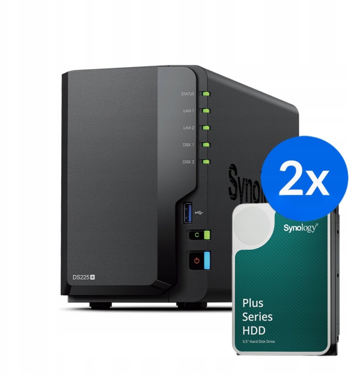 Serwer plików Synology DS225+ 2-zatokowy 24TB