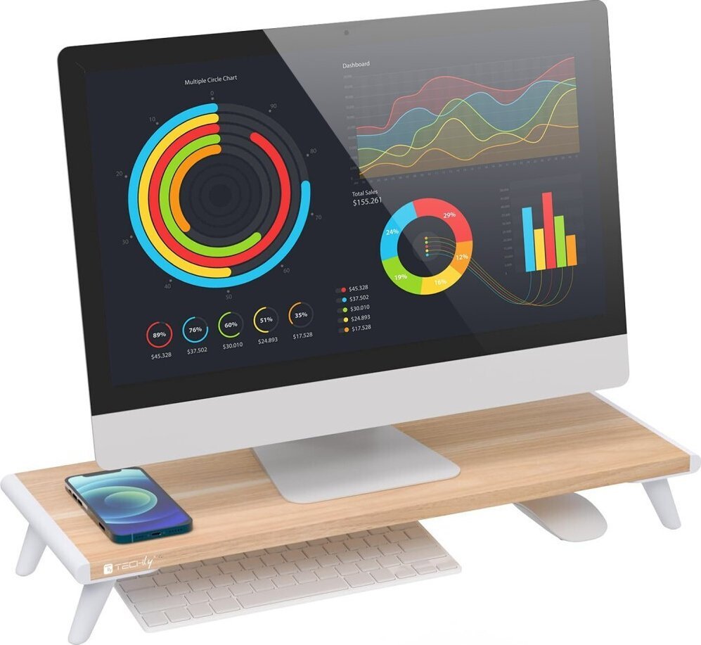 Techly Stojak na monitor Riser, drewno