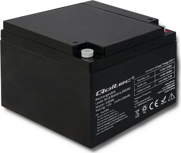 Qoltec Akumulator AGM 12V 24Ah max