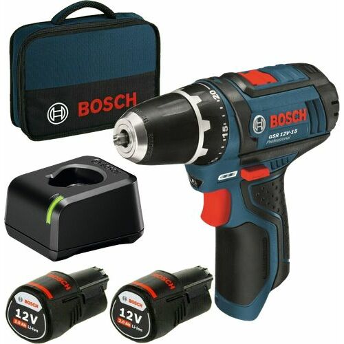 Bosch GSR 12V-15 Akku-Bohrschrauber 2x2,0Ah