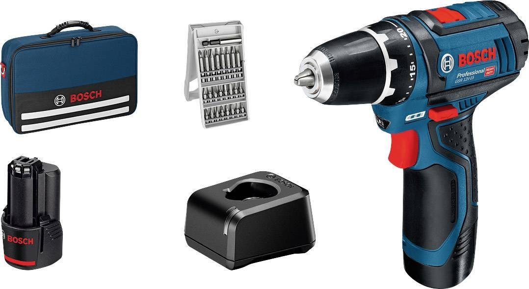 BOSCH GSR12V-15 Akku-Bohrschrauber 2x2.0Ah Bag