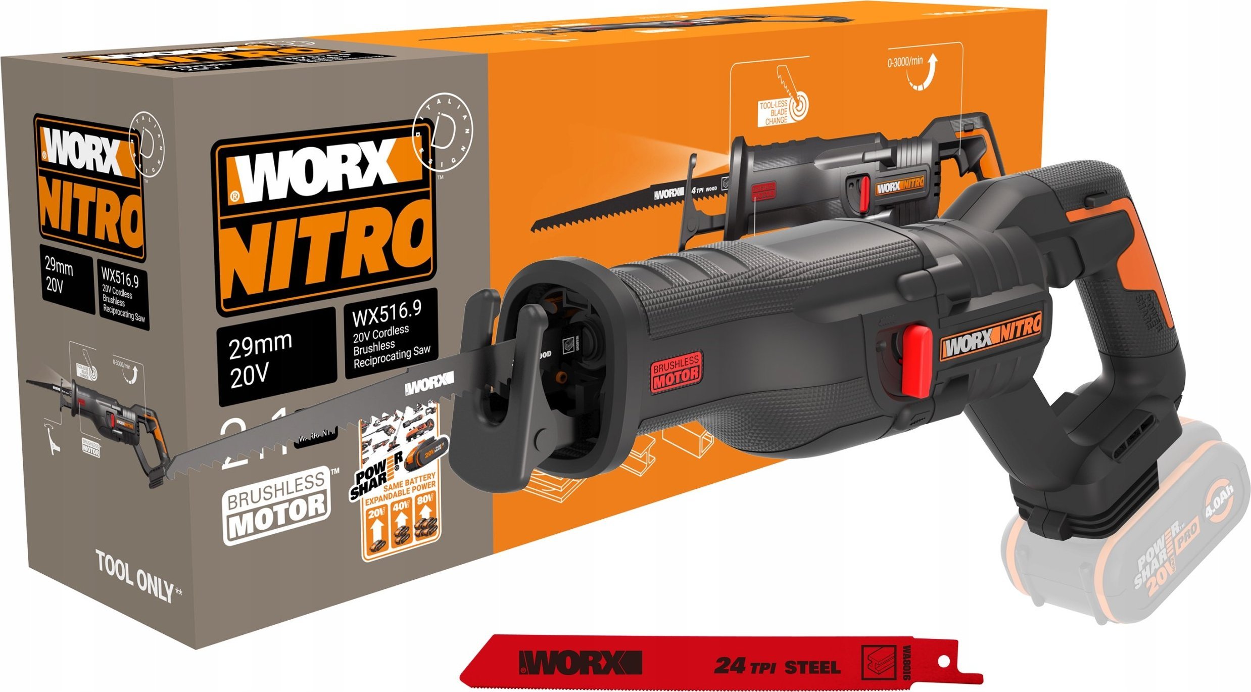 Piła szablasta Worx WX516.9 20