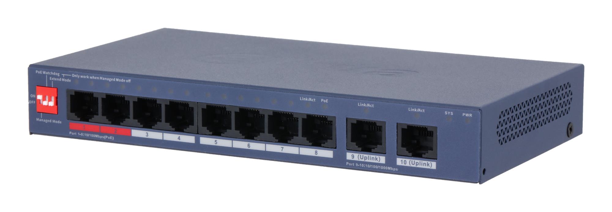 Switch|DAHUA|DH-CS4010-8ET2GT-110|Switch layer L2|8xRJ-45 ports|RJ-45 Ports Type