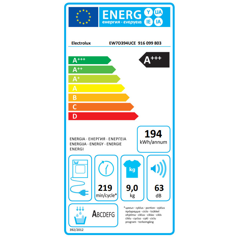Žāvētājs ELECTROLUX EW7D394UCE | EW7D394UCE |